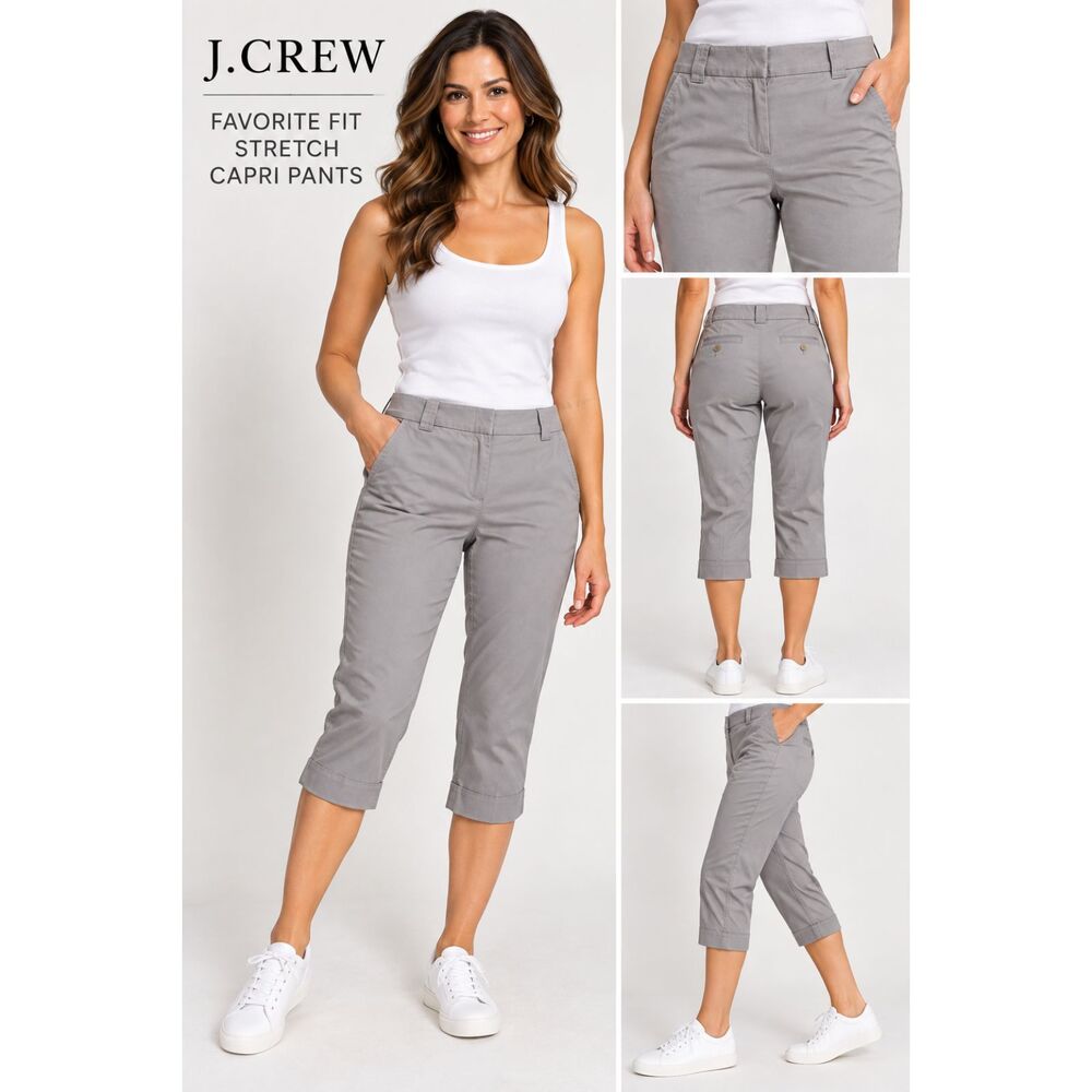 J.Crew Favorite Fit Stretch Capris Women's 6 Gray Cotton Chino Crop Pants #23